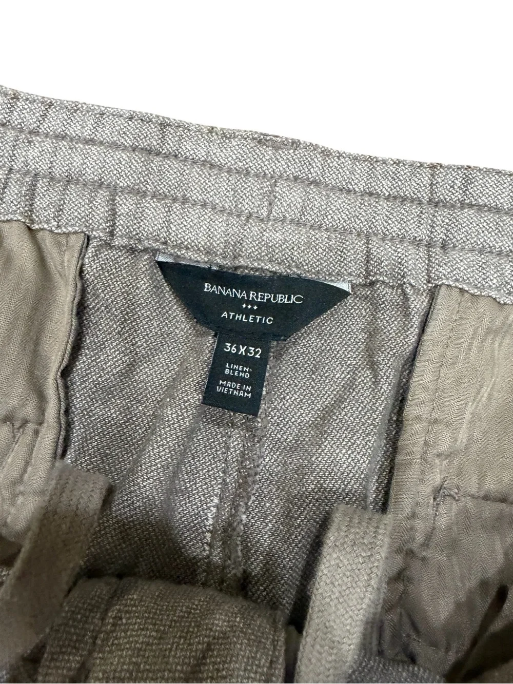 🌿 Banana Republic Men's Athletic Fit Linen Blend Pants Feather Taupe 36x29